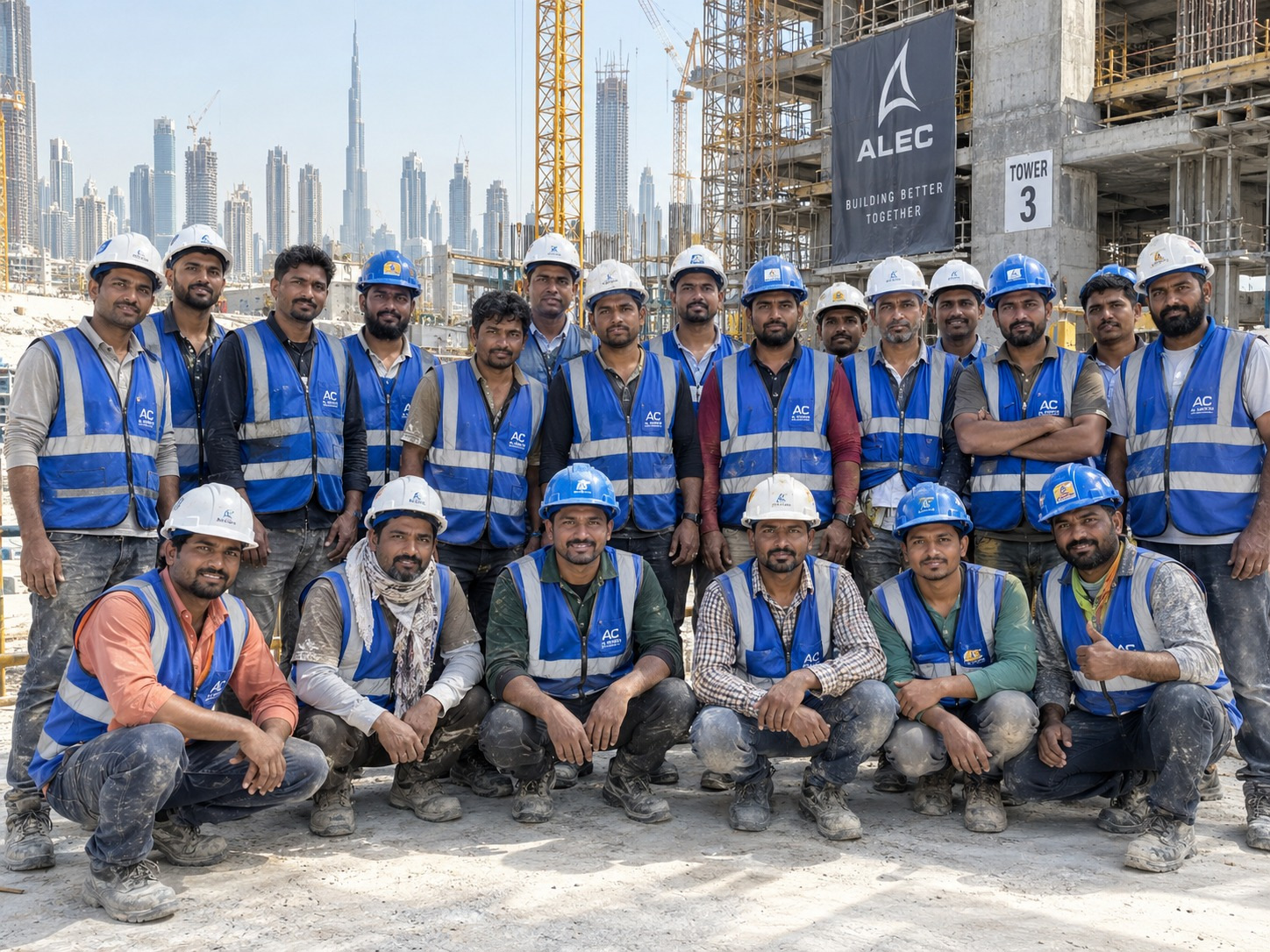 Construction workforce arriving at a worksite